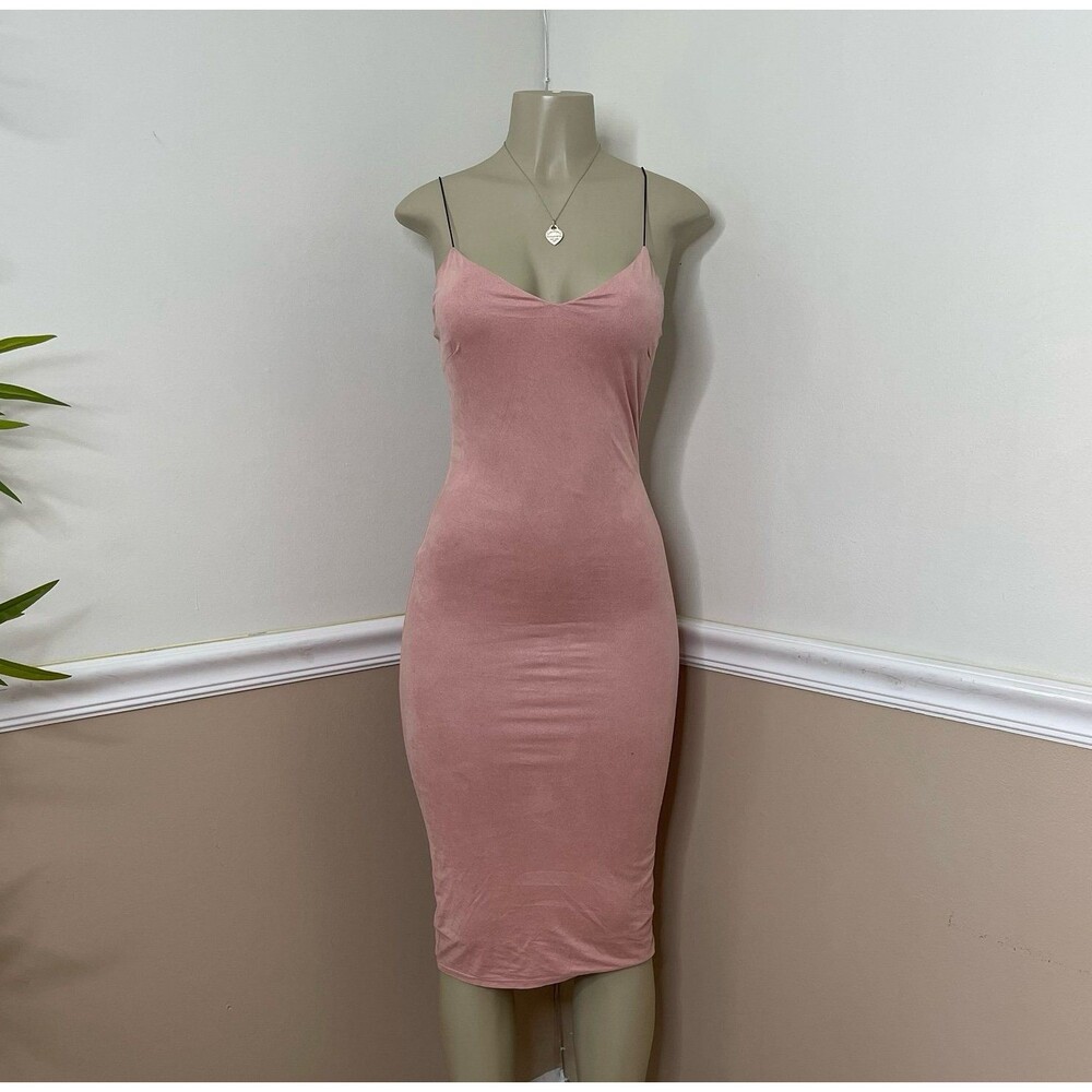 Charlotte Russe Pink Soft Suede Bodycon Slip Midi Dress